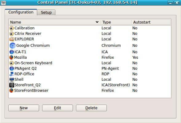 4.3. Control panel The control panel provides the defined applications with their configuration (Configuration tab) and the device configuration (Setup tab).
