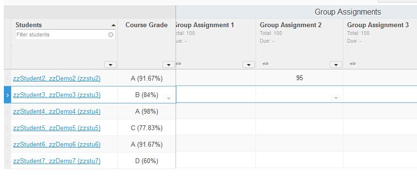 Grading in Gradebook By Individual Student 1. Scroll or click over to the cell in the right interface for which a score will be entered for a student. 2. Click on the cell to enter or edit a score. 3.
