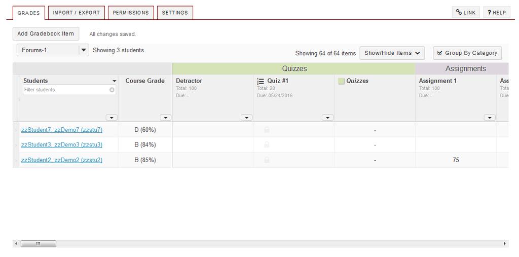 Gradebook Gradebook uses a two framed, spreadsheet style interface that allows for quick and easy access to many gradebook features directly on the screen.