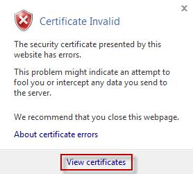 3. Click View certificates in the pp-up. The Certificate windw appears. 4.