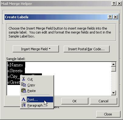 The Name merge field will appear in the Sample preview pane. Before adding the next field, press the Enter key on the keyboard to move the active cursor to the next row of the label.