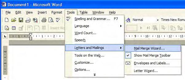 Mail Merge - For Windows XP users Creating a Letter Template 1. Open a blank Microsoft Word document. 2.