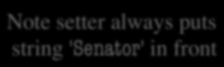 John' 'Senator Clint' init (n) str () Senator name 'Senator