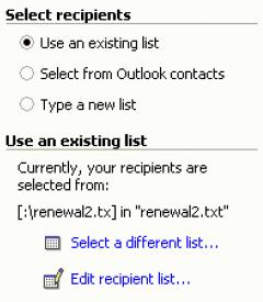 Next, select USE AN EXISTING LIST from the SELECT RECIPIENTS section on the Mail Merge Wizard. Click SELECT RECIPIENT LIST and select the file you exported from the membership program. Click OK.