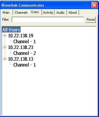 41 Viewing Communicator Users The Users tab allows the administrator to view which users are currently using the Communicator as well as the IP address of the mobile device.