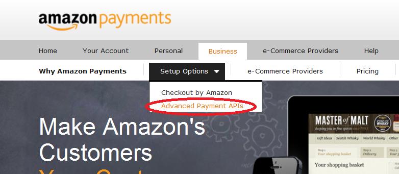 Click Sign up Go through the questionnaire to find out if you qualify for using Amazon Payments, then click Sign up now At the moment you cannot add your Advanced Payments APIs account to an existing