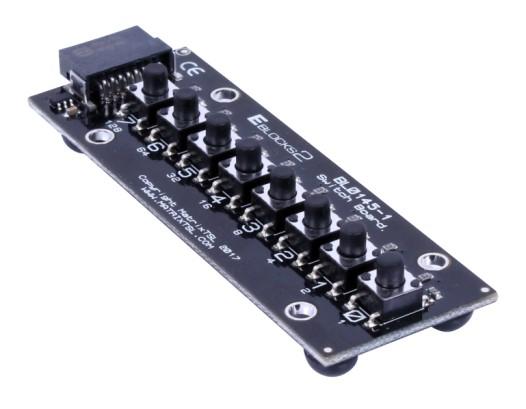 Downstream - BL0145 - Switch x 8 The Switch board allows a bank of eight switch inputs to be added to the E-blocks 2 system.