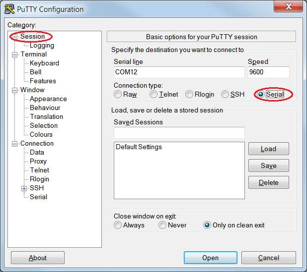 Advanced Topics Figure 6-16. Select Communication Type in PuTTY 5.