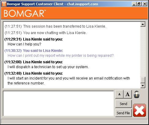 The chat will appear to the customer as shown in the example