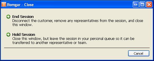 The customer or support representative can end the active session by clicking