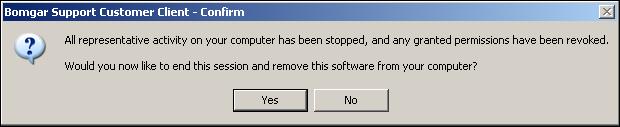 The following dialog will appear for the support representative to either end
