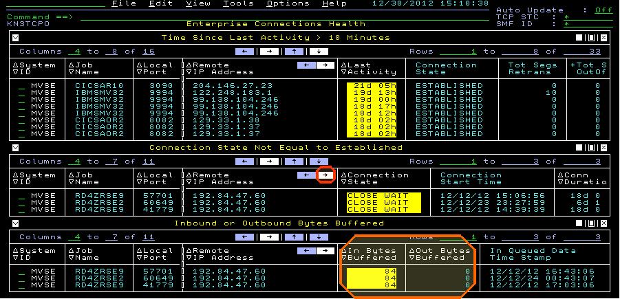 1.7 Enterprise Connections Health PF3 or right mouse click to get to previous panel.