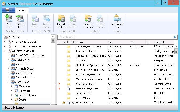 Explorer for Exchange instant recovery of mailbox items - Visibility into Exchange 2010 and 2013 VM backups. - Browse, search and restore mailboxes and mailbox contents.