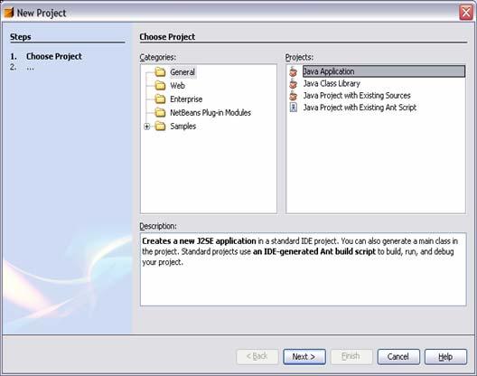 Java Applications» Setting up a New Project From the main menu, choose File» New Project.