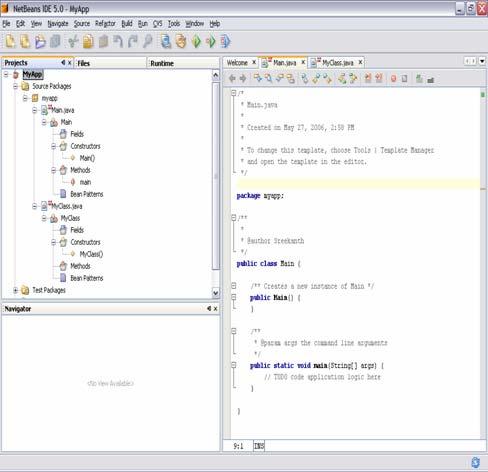 Java Applications» Creating and Editing Java code» Navigating the project node In the Projects window, expand Source packages node under the Project node to view the package nodes and Java file nodes.