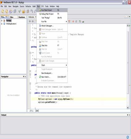 Java Applications» Compiling, Running and Debugging a Project» Running a