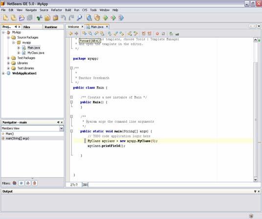 Java Applications» Compiling, Running and Debugging a project» Debugging a project To set a breakpoint, place the