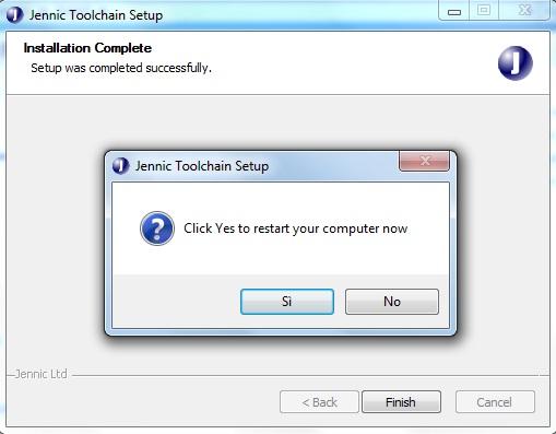 click OK and wait for restart Installing JN-AN-4065 library Double click on JN-SW-4065-JN516x-JenNet-IP-SDK-v857.exe.
