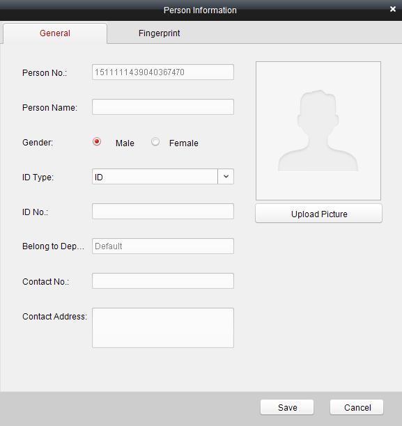 2. Input the Person Name (required), Gender, ID Card, etc.