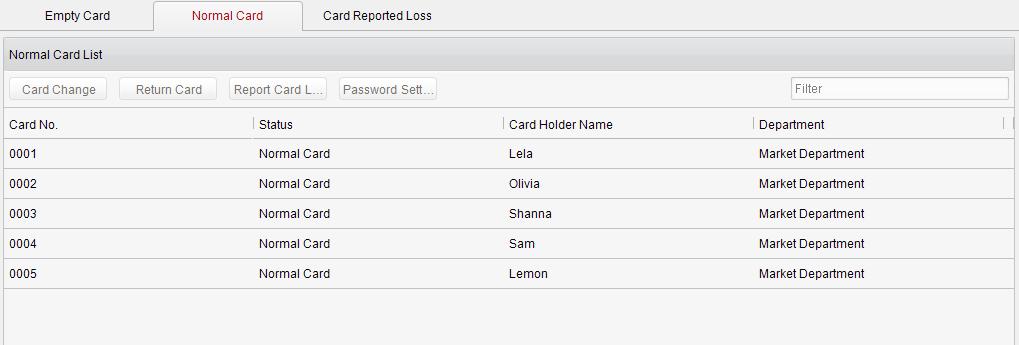 Deleting Card You can click an added blank card in the list and click delete the selected card. button to Normal Card Click the tab in the card managemet interface to show the Normal Card list.