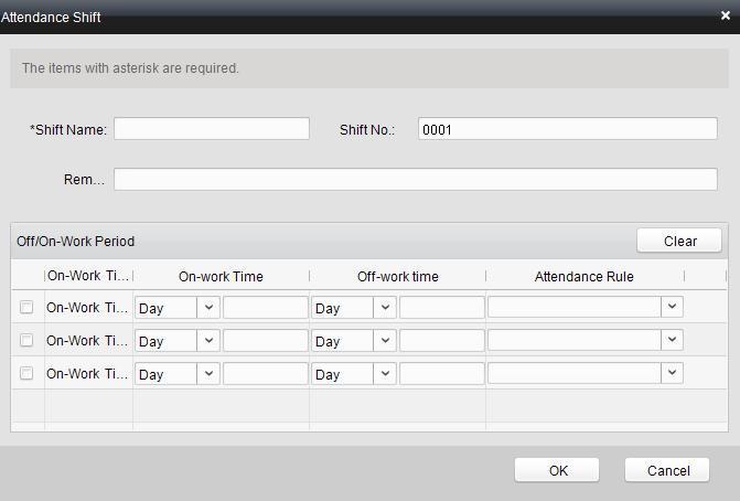 2. Set a shift name. 3. Set on-work duration for the shift, and select the attendance rule. 4. Click the button to complete the operation.