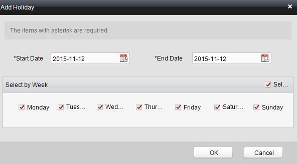 3. Set the start date and end date, select the date of week, and click the button.