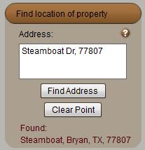 Find Location of Property Type an address or place name and press the Find Address Button.