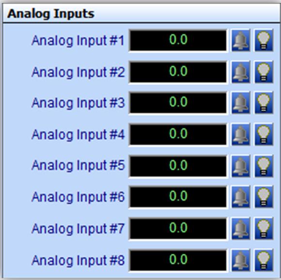 Section 4: Configuring Analog Inputs Components and Navigation Analog Inputs The Analog Inputs Window is located in the upper left-hand side of the GPC-XP Controller Status Screen (Figure 8, page 11).