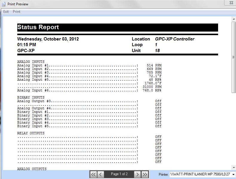 Appendix A Status Report Example Status Report Example To print a status report for the current day, from the GPC-XP Status Screen Toolbar, click <Print>.