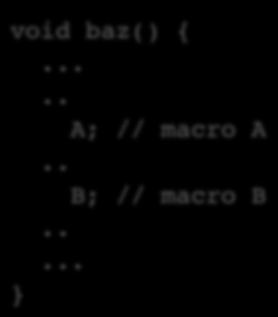 Example void foo(int c) { if (c > 0) { A; // macro A else { B; // macro B 1000 1000 1000 void