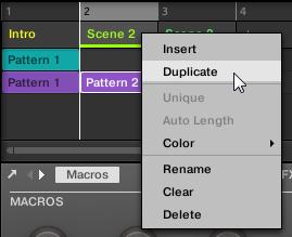 2 Duplicating and Deleting Scenes MASCHINE offers you various editing tools for your Scenes and Scene slots. Here are some examples using your controller and a few more using the MASCHINE software. 8.