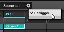 Creating a Song Using Scenes Using Scenes to Play Live The Retrigger setting lets you decide for the next loop range whether the playhead will start from the point equivalent to where the playhead