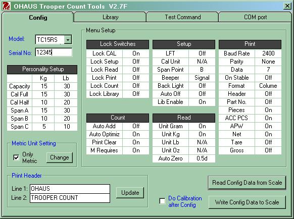 APPENDIX B - TROOPER COUNT SCALE TOOLS B.3 SCREEN OPERATIONS B.3. Configuration (Config) The Configuration Screen allows the user to modify scale model data and setup parameters.
