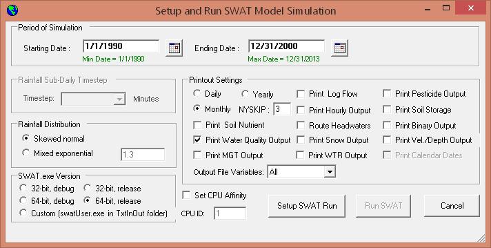 36. Now the user can edit different SWAT databases and simulation conditions (e.g. methods to estimate potential evapotranspiration, stream flow routing, etc).