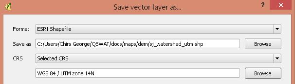 Figure 6: Reprojecting a shapefile some other projection right click on the entry in the Layers panel, select Save as.