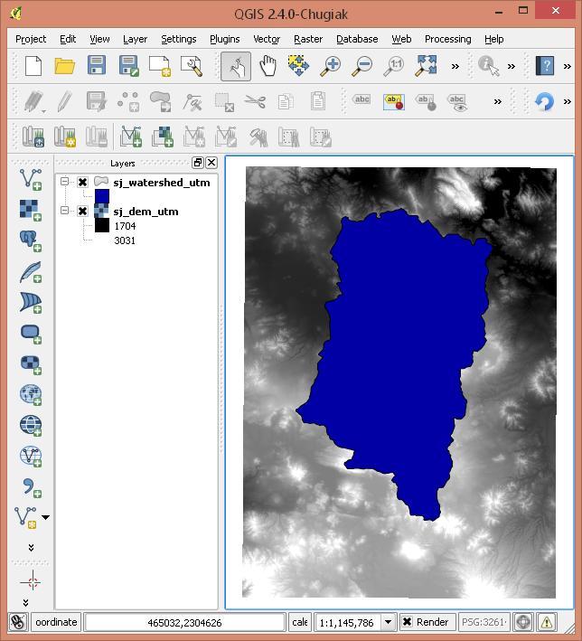 Figure 7: Ready to clip DEM with watershed boundary shape Then use Raster