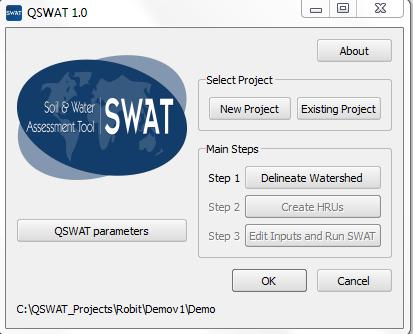 Figure 3: Step 1 interface 5. At this stage the project database is created as Demo.mdb in the project folder, and a copy of the SWAT reference database QSWATRef2012.mdb is also created there.