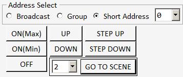 Setup and Verification 4. Select "2" scene number by drop box at left "GOTO SCENE" button. 5. Push "GO TO SCENE" button, then the lighting level will be set to 125.