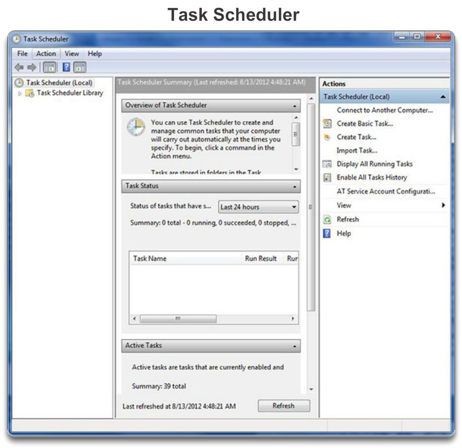 Scheduling Tasks You can schedule preventive maintenance applications to run at an assigned time. You can schedule tasks using the GUI based Windows Task Scheduler or the CLI at command.