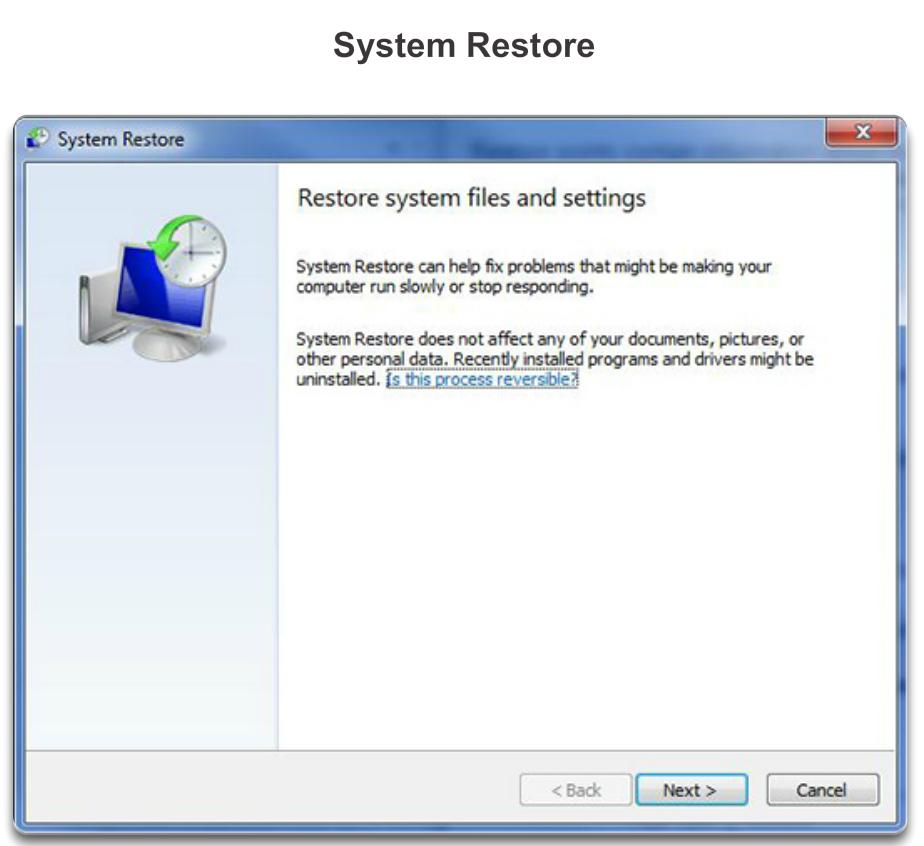 Restore Points Sometimes installing an application or hardware driver can cause instability or create unexpected problems. Uninstalling the application or hardware driver usually corrects the problem.