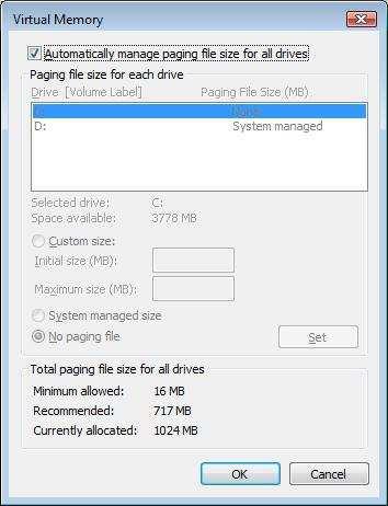 S1.2. Changing Swap File Location in Windows Vista & 7 At Windows desktop, Right-Click My Computer Properties Advanced system settings Performance Settings Advanced Change.