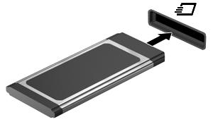 The ExpressCard slot may contain a protective insert. To remove the insert: 1. Press in on the insert (1) to unlock it. 2. Pull the insert out of the slot (2). To insert an ExpressCard: 1.