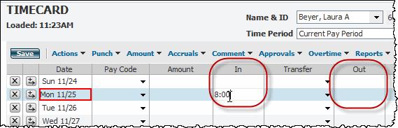 8. If entering/editing punches or meal deductions for more than one employee, scroll through the timecards using the scroll arrows and repeat steps 3 through 7.