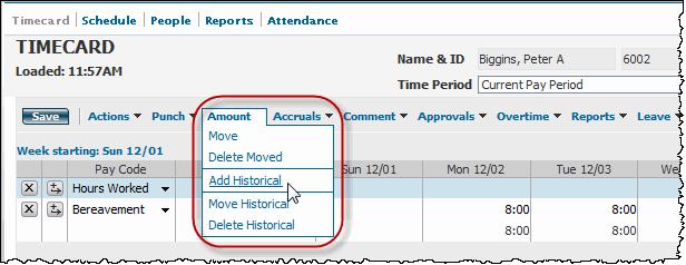 Choose one of the following: In the Timecard Editor, select Amount ~ Add/Delete Historical/Add Historical Amount with Retroactive Pay Calculation for an individual employee, OR 1.