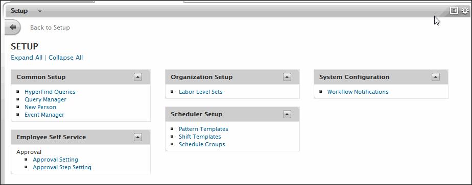 Navigate the Help system in one of the following ways: Click the Time & Attendance user assistance icon that best matches your role to open an individualized list of topics.