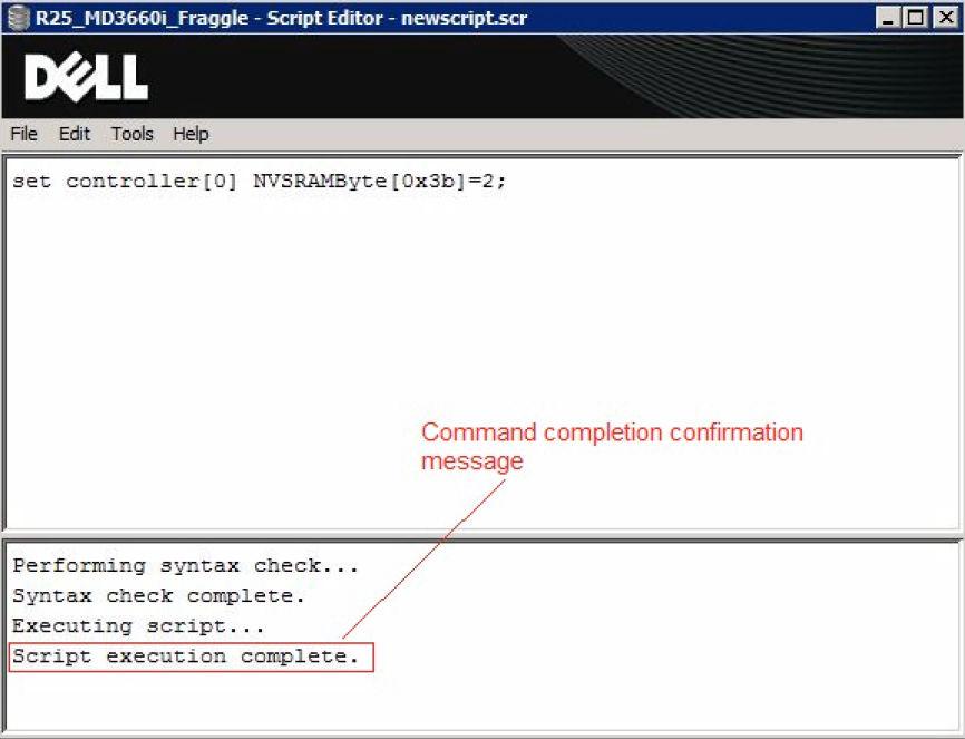 Figure 5. Review Current NVSRAM Settings 4. To change the NVSRAM setting of your primary RAID controller [0], run the following command.