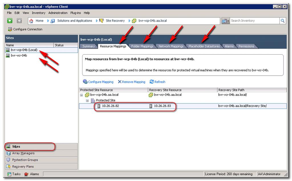 10. Pair the two sites within SRM Sites manager by selecting Configure Connection link. 11.