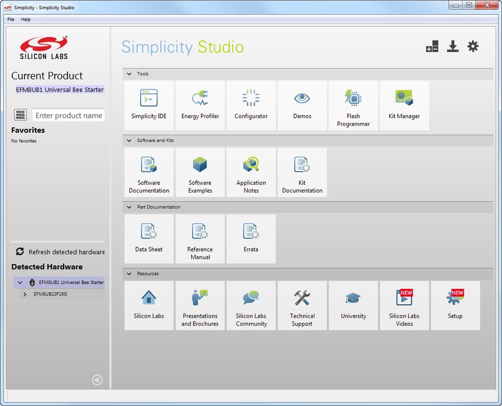 Getting Started 1. Getting Started Install Simplicity Studio Simplicity Studio is a free software suite needed to start developing your application.
