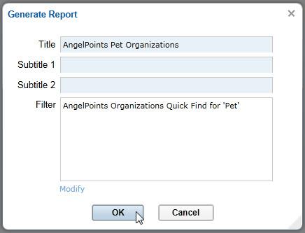 Generating Reports Users can generate a report by either clicking the Generate Report button for a report or double-clicking on a listed report.