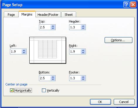 Drag diagonally to the bottom right most cell to be printed (K11) Release the left button Select